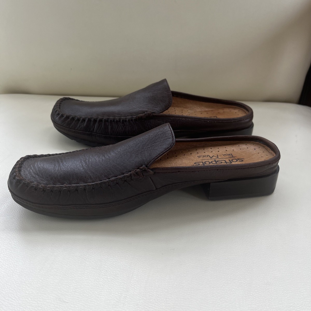 Softspots Tru Mocs BACALL Brown Leather Slip On Mules Loafer
