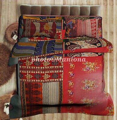 Indian Handmade Vintage Kantha Quilt Blanket King Size Throw