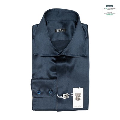 ITALIAN 1400$ TAKE SIX by Gerlin Shirt Blue 100% Satin Silk  ZILLI