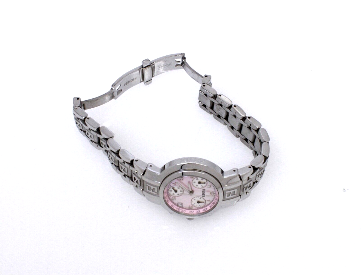 Fendi Pink Stainless Steel Zucca Ladies Wristwatch Chrono with Fendi Pink Stainless Steel Zucca Ladies Wristwatch Chrono with