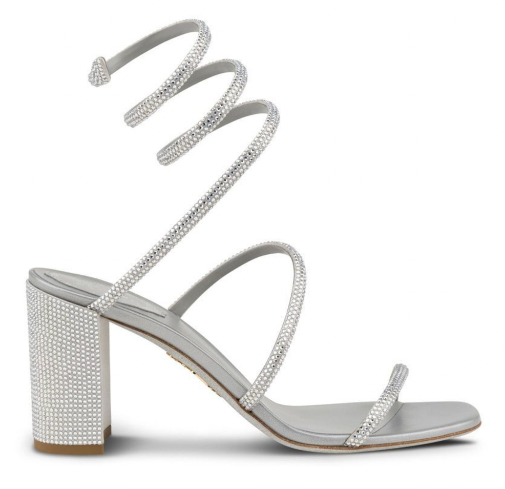 Rene Caovilla Cleo Grey Silver Crystal Wrap Strap Sandal