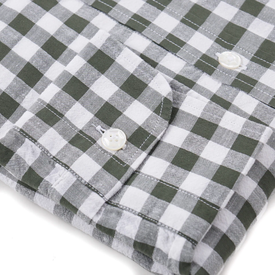 Barba Napoli зеленый чек экстра тонкий хлопок и лен рубашка M 15,75 (Eu 40) новый с Ярлыками - Изображение 4 из 4