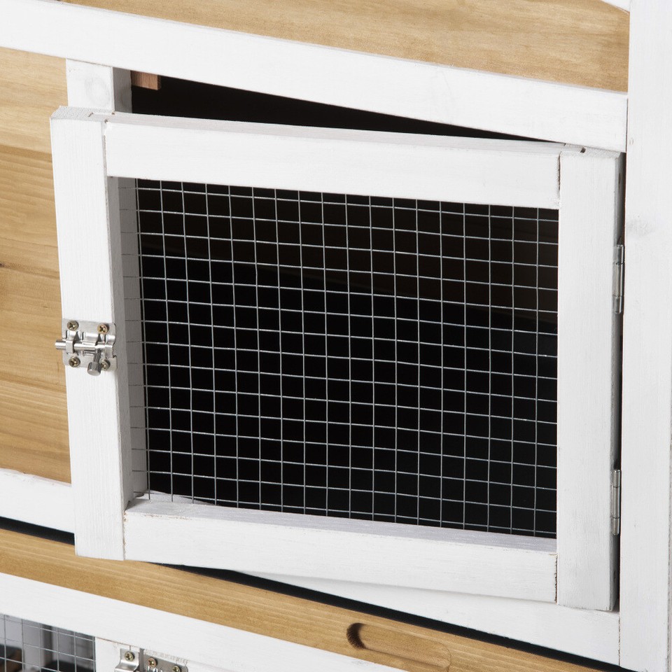 90.5" Wooden Rabbit Hutch Bunny Cage Pet Playpen House Enclosure Double