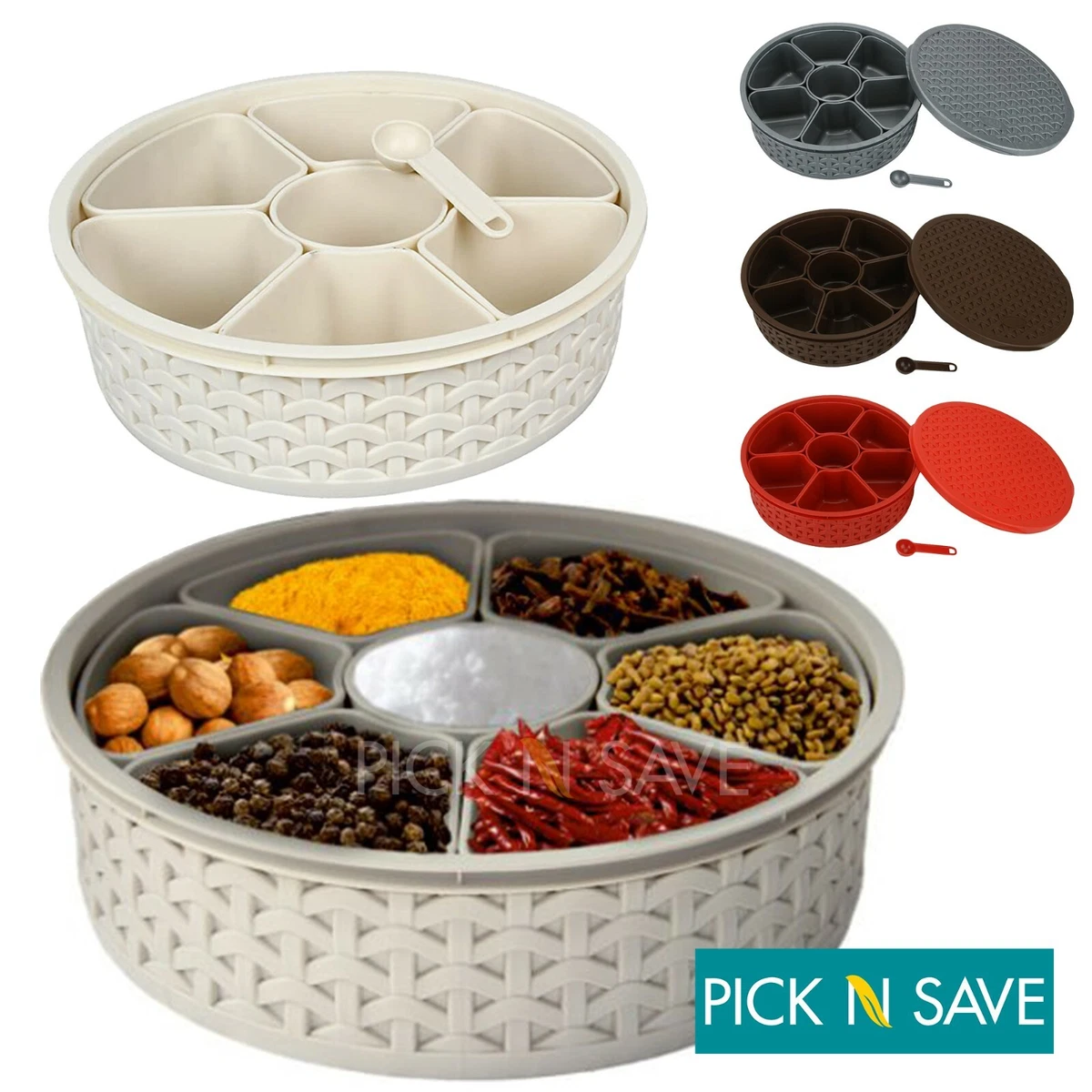 Plastic Indian Spice Box Tin Masala Dabba Spices Storage FREE Spoon