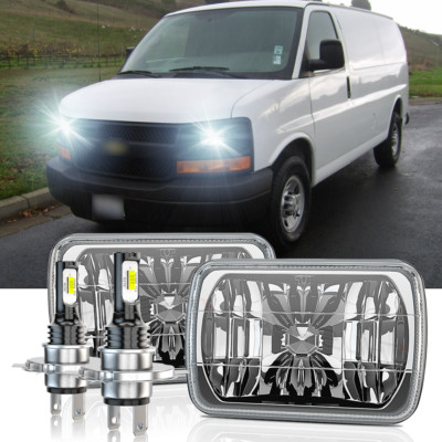 Pair 7X6 5x7 LED Headlights Square For Chevy Express Cargo Van 1500 2500 3500