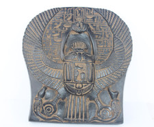 ANCIENT EGYPTIAN ANTIQUE Stule Handmade Winged Scarab Stela Anubis Protection
