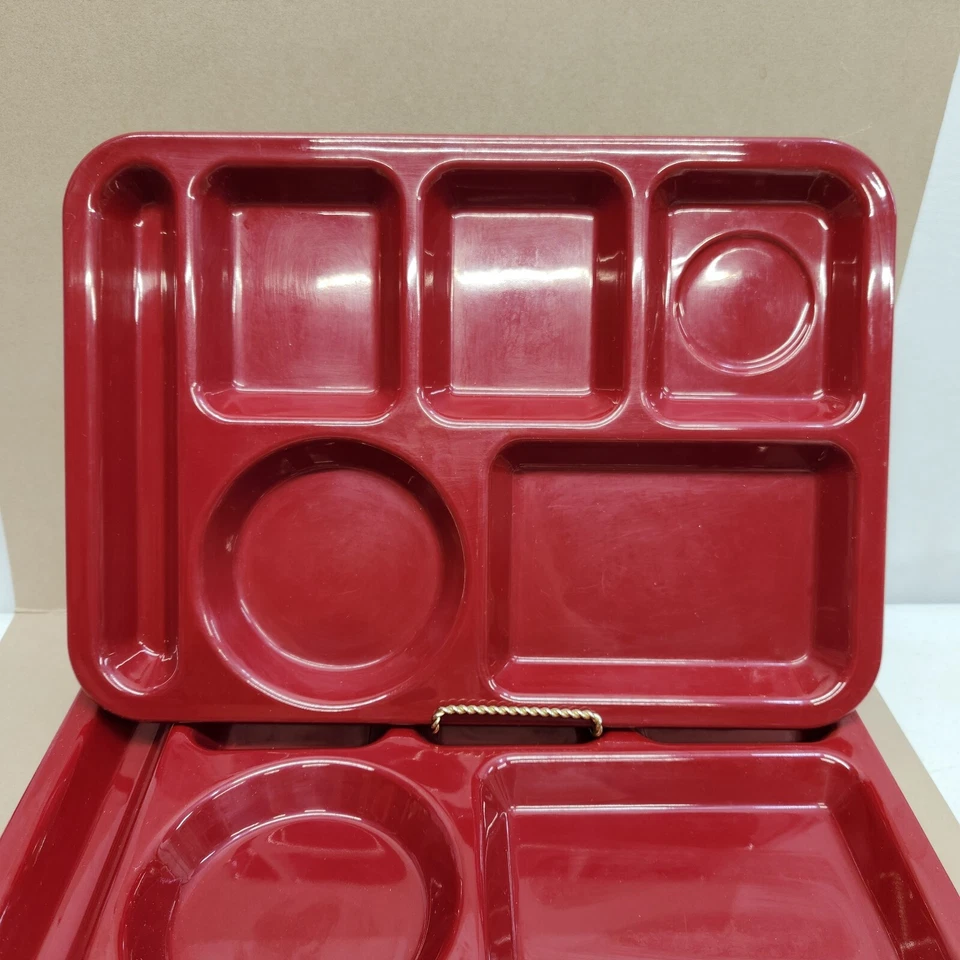 SET OF 6 Red Carlisle Cafeteria 6-Section Lunch Trays 14" x 10" Picnic BBQ Camp - Image 4 of 4