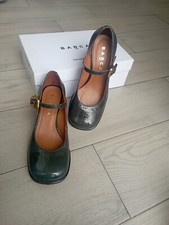 Scarpe col tacco donna Mary Janes retro vintage di vera pelle nr.38 verde scuro