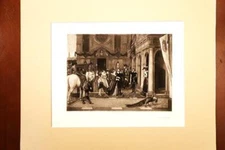 1894 MATTED ANTIQUE ENGRAVING-MARIE DE MEDICI AT THE HOUSE OF RUBENS