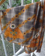 AANNE KLEIN Women’s Scarf ALL SILK Brown & Golden Orange 12” X 52