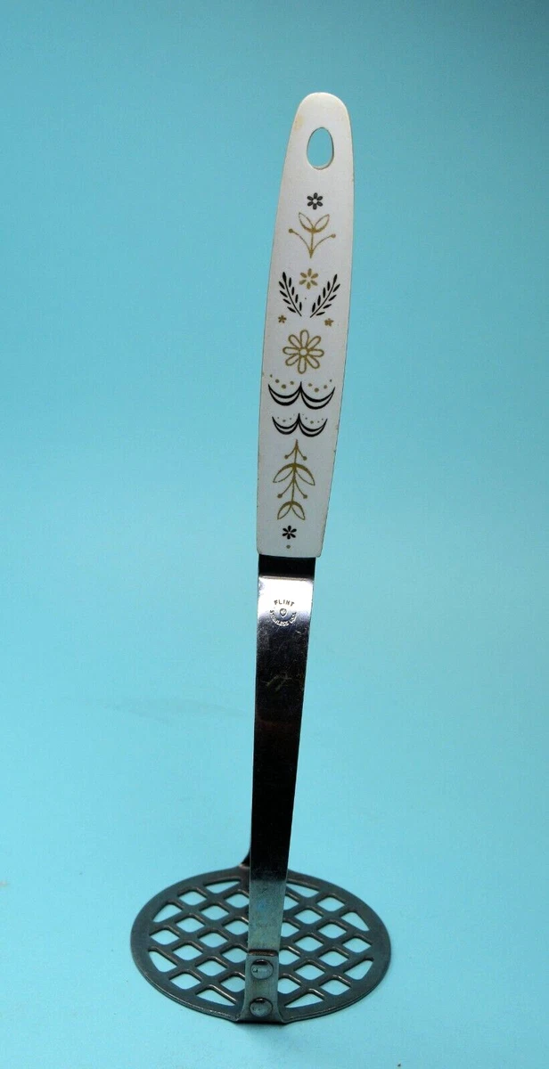 vtg 1960s Ekco Flint potato masher Harvest Wheat melamine handle