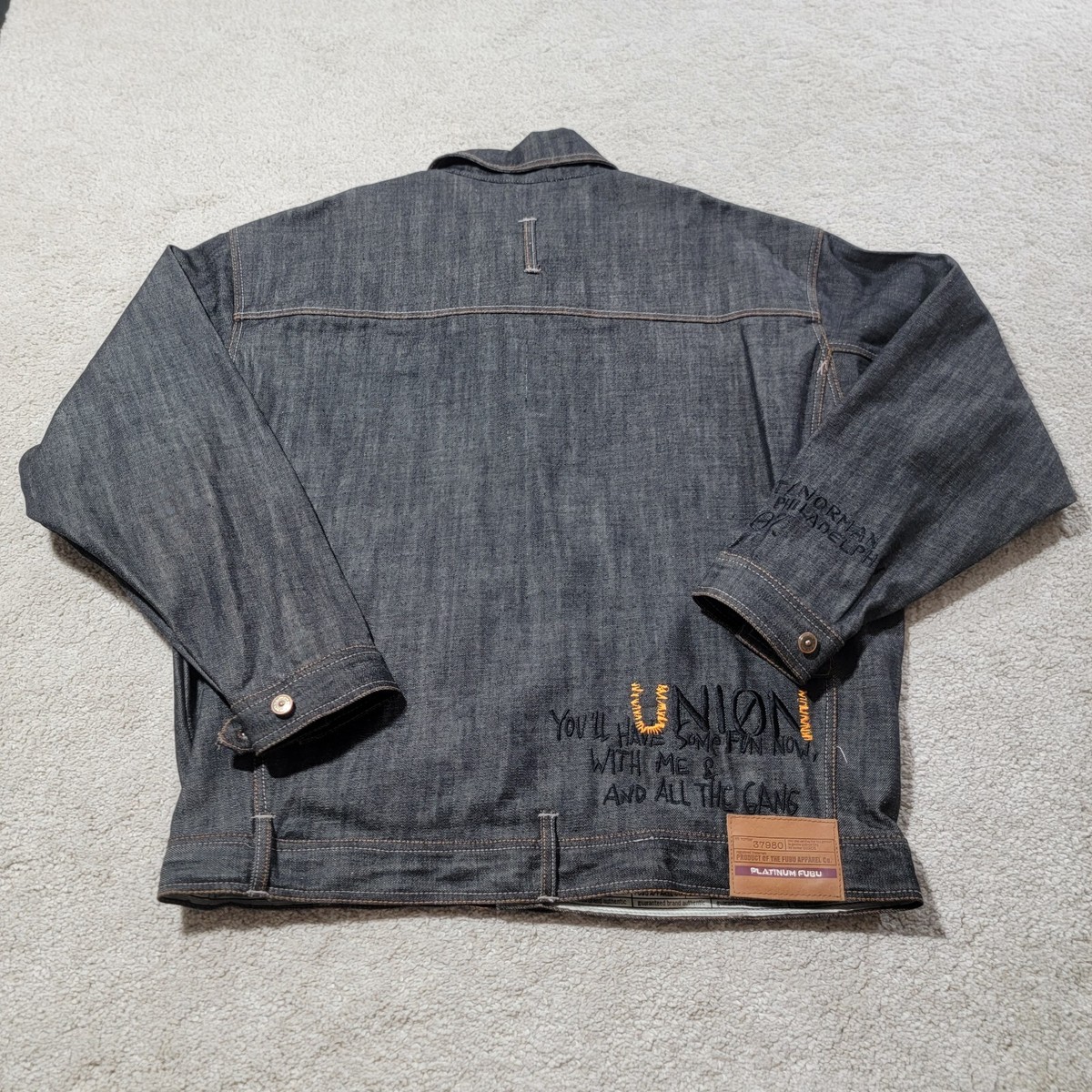 FUBU Platinum Denim Jean Jacket Mens Size XL Gray Fab Albert