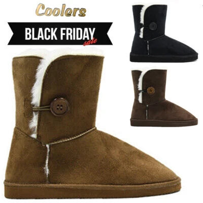 COOLERS DAMEN WARM WINTER NUGG SCHNEE THERMO FELL GEFÜTTERTER KNÖCHEL FLACHE STIEFEL GRÖSSE