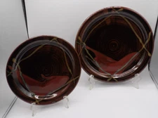 Hand Thrown Studio Art Pottery Plate Set 2 Dinner 10" and Salad 8" Dishes Signed