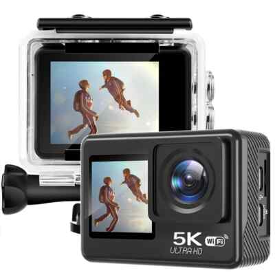 AUSHA 5K Action Camera 30M Dual Screen Waterproof EIS Sports Cam 30M WiFi Remote