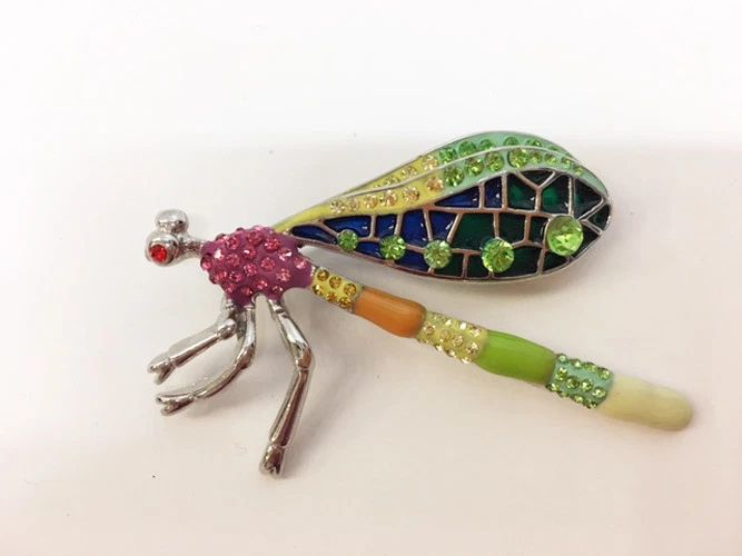 Nuevo Broche PIN GRANDE COLORIDO DRAGON FLY cristal y esmalte para mujer