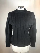 Liz Claiborne Lambswool Mock Neck Ribbed Long Sleeve Pullover Sweater Black PS