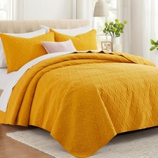 Mustard Yellow Oversized California Cal King Size Quilt Bedding Set with Pill...