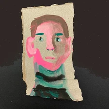 Portrait Painting Man Geek Nerd Painterly Naive Outsider Art Miz Katie