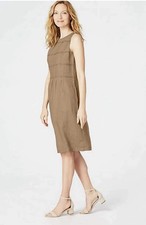 J. Jill Love Linen Midi Dress Women's Plus 3X Pintuck Sleeveless Pockets Latte
