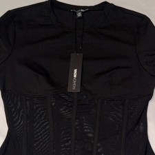 Fashion Nova Women's Black Mesh Stretchy Semi-Transparent Solid Bodysuit NWT