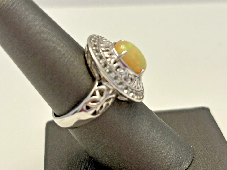 Anillo HSN Victoria Wieck Ópalo Etíope Topacio Blanco Esterlina .925 Marco Talla 7 Foto 3 de 4