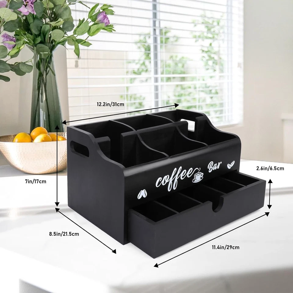 Organizador de estación de café con soporte para cápsulas de café con cajón para encimera, negro Foto 3 de 4