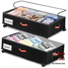 Under Bed Storage with Wheels 2-Pack, Under Bed Storage Large 2pack BLACK