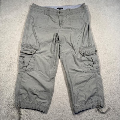 Vintage Y2K Tommy Hilfiger Cargo Capris Womens 10 Grey Utility Drawstring Pants