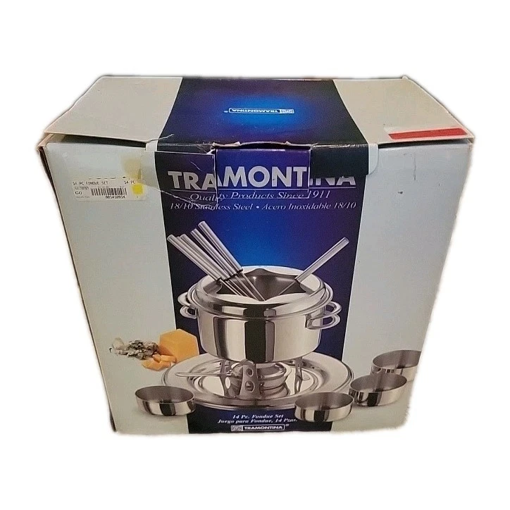 New/Open Box*Tramontina 3 qt. Round Stainless Steel 14 PC Fondue Set Complete