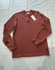 Goodfellow Mens Henley Waffle Knit Long Sleeve Thermal Shirt Brick Red Small