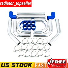 2.5" Universal Aluminum Turbo Intercooler Pipe Kit+Blue Silicon Hose Clamps ASI