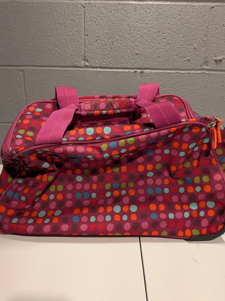 Bolsa de viagem rolante Embark mala rodas alça extensível rosa roxo ponto estrela - Imagem 3 de 4