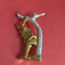 Vintage Swarovski Elephant & Tree Brooch / Gold Tone / Signed/ See Info
