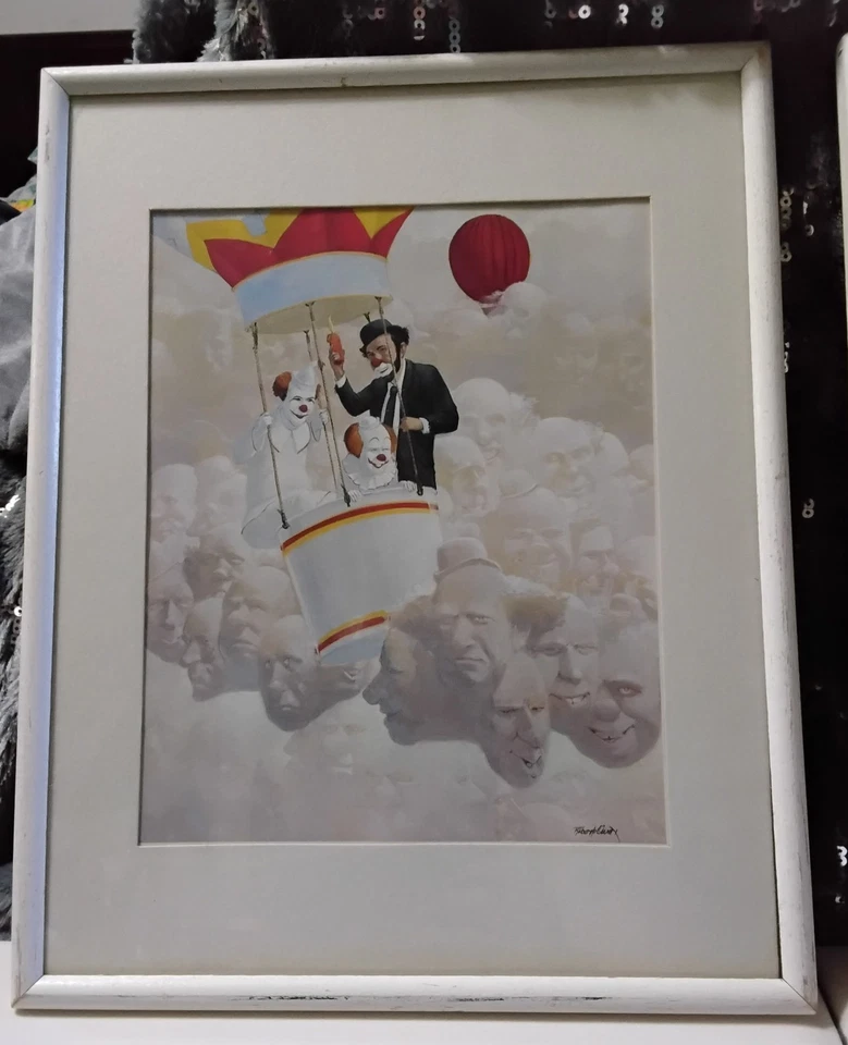 Juego de 2 payasos Robert Owen vintage con estampado de payaso jugando al tenis, arriba y lejos Foto 2 de 4