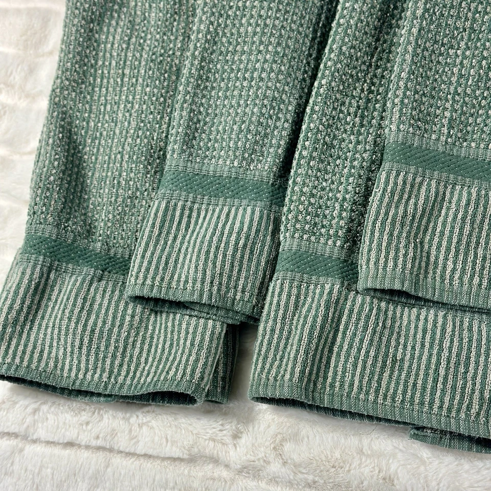 VTG Royal Velvet Fieldcrest USA 5 Hand Towels 100% Cotton Green Stripes Floral - Image 2 of 4