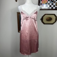 Cozy Rozy Pink Satin Slip Dress with White Lace Trim and Adjustable Straps