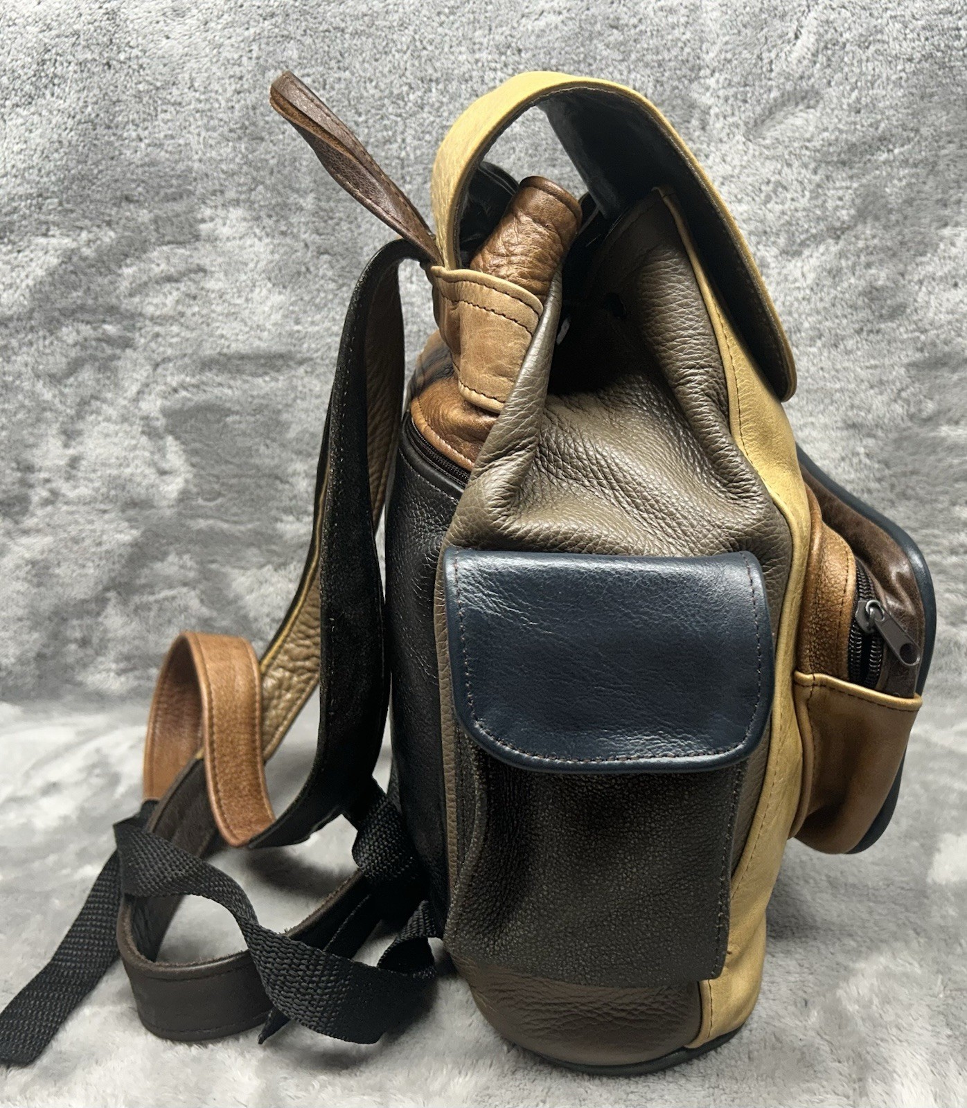 Multicolor Leather Patchwork Backpack Drawstring … - image 4