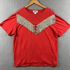 Vintage Gitano Shirt Womens Large Red Fringe Cowboy Western Cowgirl 3D Tee USA