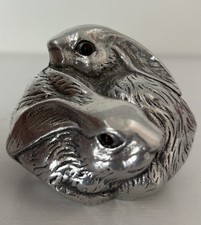 Arthur Court Aluminum Snuggle Bunnies Rabbit Carnelian Eyes Paperweight Figurine