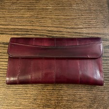 Red Maroon EEL SKIN ENVELOPE STYLE WALLET Vintage Made in KOREA