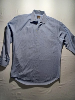Neiman Marcus Shirt Mens 16 33 Blue White Stripe Dress Button Front Cotton
