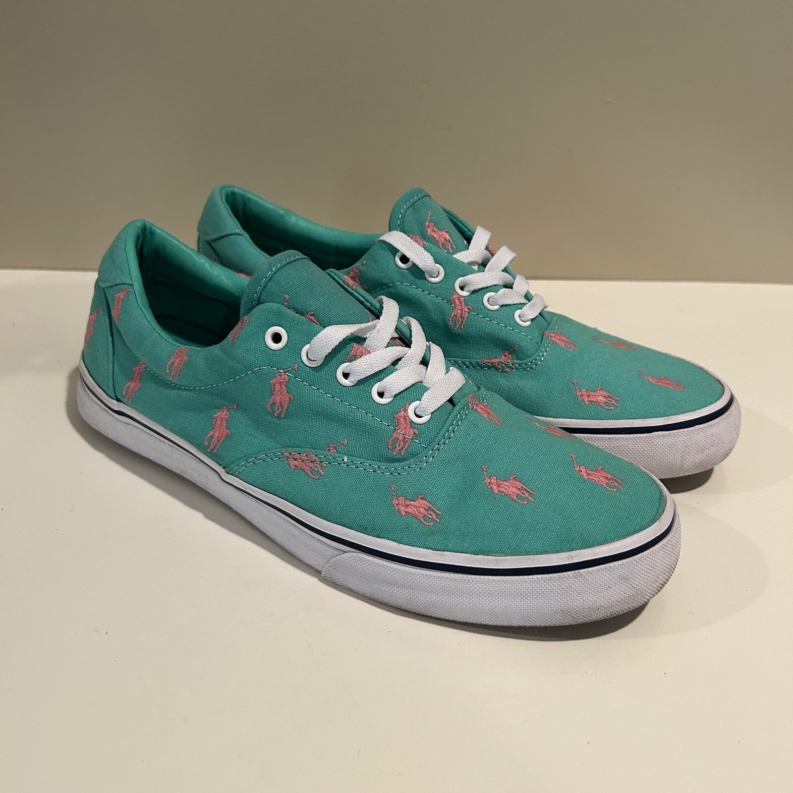 Polo Ralph Lauren Thorton Sneakers in Tela All Over Pony Rosa Uomo Taglia 9 5 D