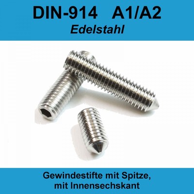 M4 DIN 914 A2 Edelstahl Gewindestifte Spitze InnenSK Madenschrauben ISO 4027 M4x