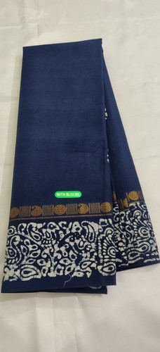 Azul Marino Bengala Algodón Indio Nuevo Doble Lado Zari Border Con Blusa Sari - Imagen 5 de 7