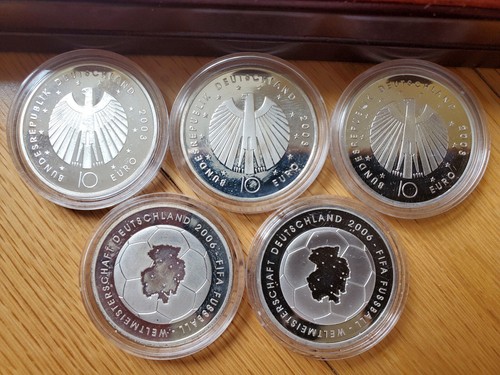 FIFA 2006 Germany World Cup 10 Euro Proof Set of 5 Silver Coins Soccer Football - Picture 9 of 15