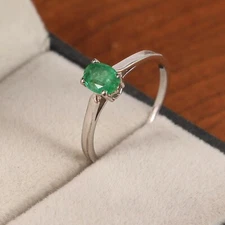 Natural Emerald Ring Stacking Tiny Dainty Minimalist Simple 925 Sterling Silver