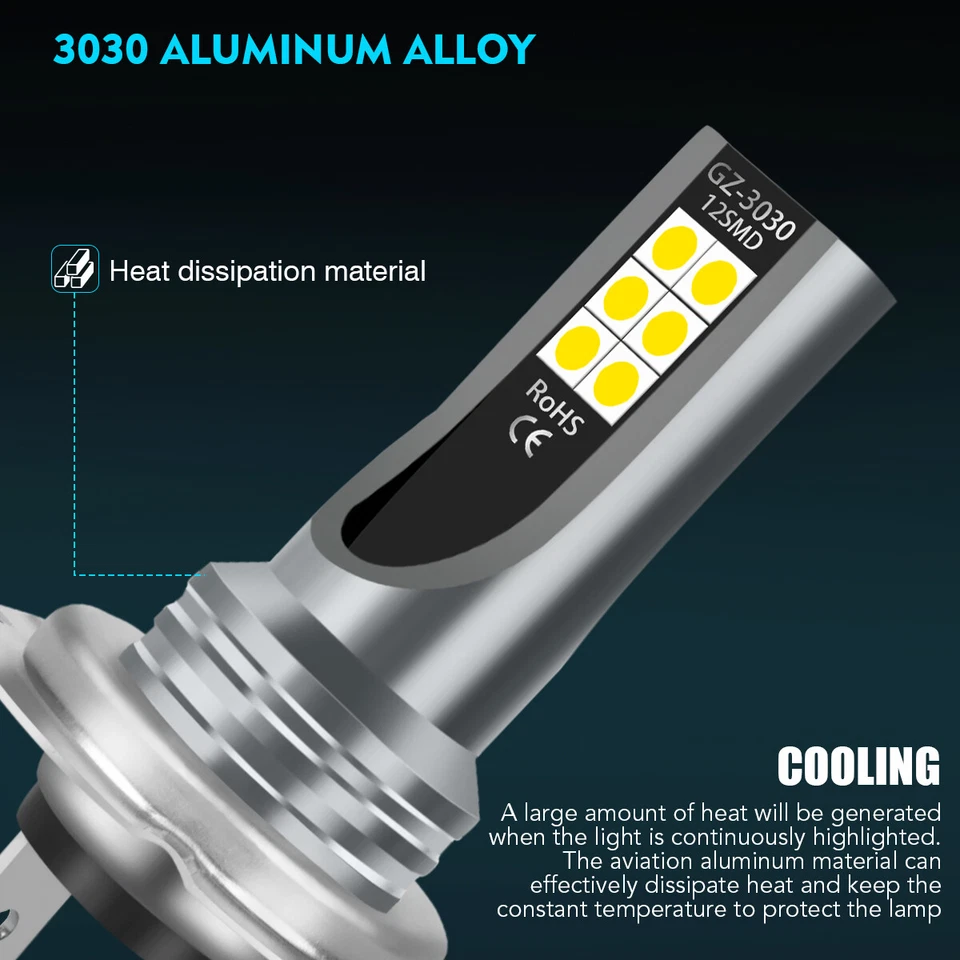 Qty 2 H7 LED Headlight Bulbs Lamp 6000K CG For Yamaha FZ6 2004 2005-2008 2009 - Image 4 of 4