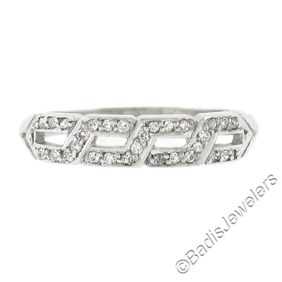 Vintage White Gold Pave Diamond Interlocking Infinity Stackable Band Ring - Image 1 of 4