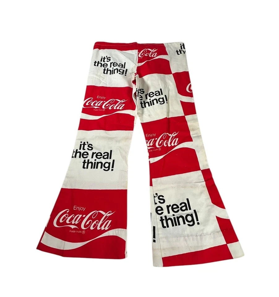 Pantalones Coca Cola Vintage Campana Parte Inferior Playa Cordón Coleccionable Novedad Años 70 34W Foto 2 de 4